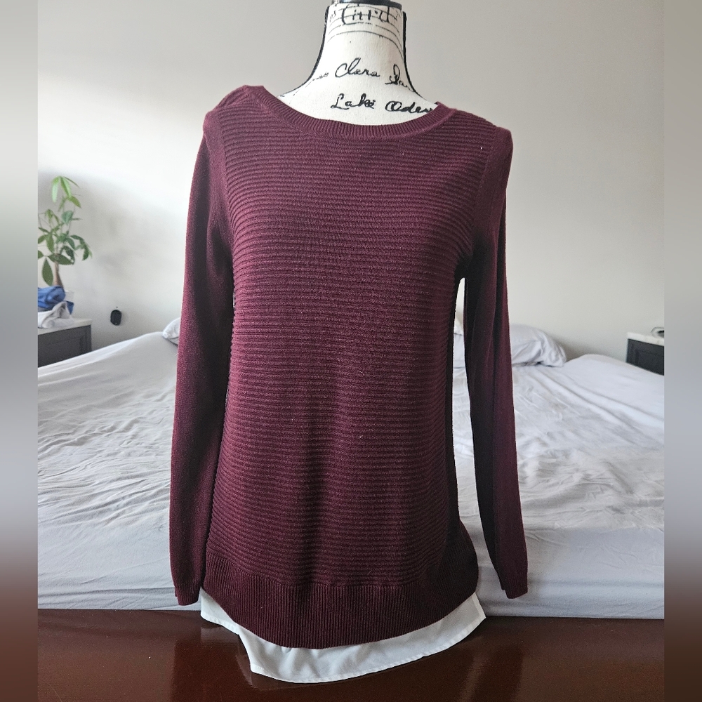 Hilary Radley Deep Burgundy Crew Neck Sweater Size Small